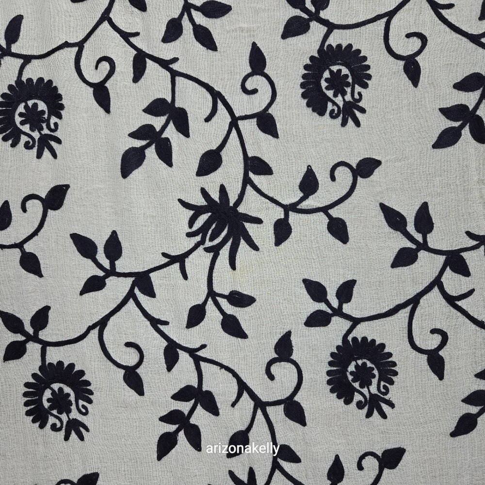Ivory Wool Scarf with Black Chain Stitch Embroidery - Picture 6 of 14